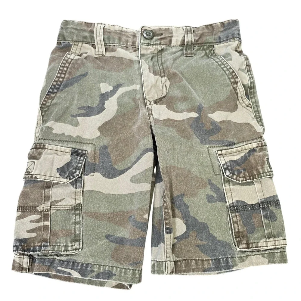 Old Navy Camouflage Cotton Cargo Shorts Boy's Size 7 Green Regular Standard Fit